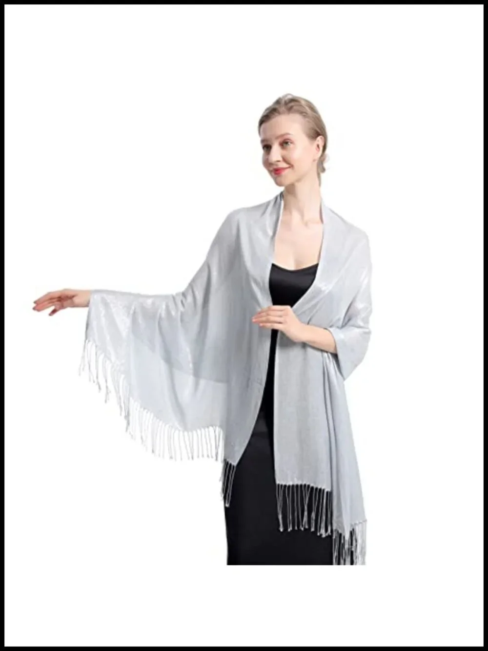 Women's Glitter Pashmina Shawl Scarf Long Tassels Evening Wrap